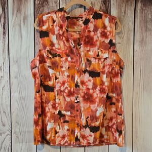 Elementz Orange, Black And Pink Sleeveless Two Pocket Blouse Size XL